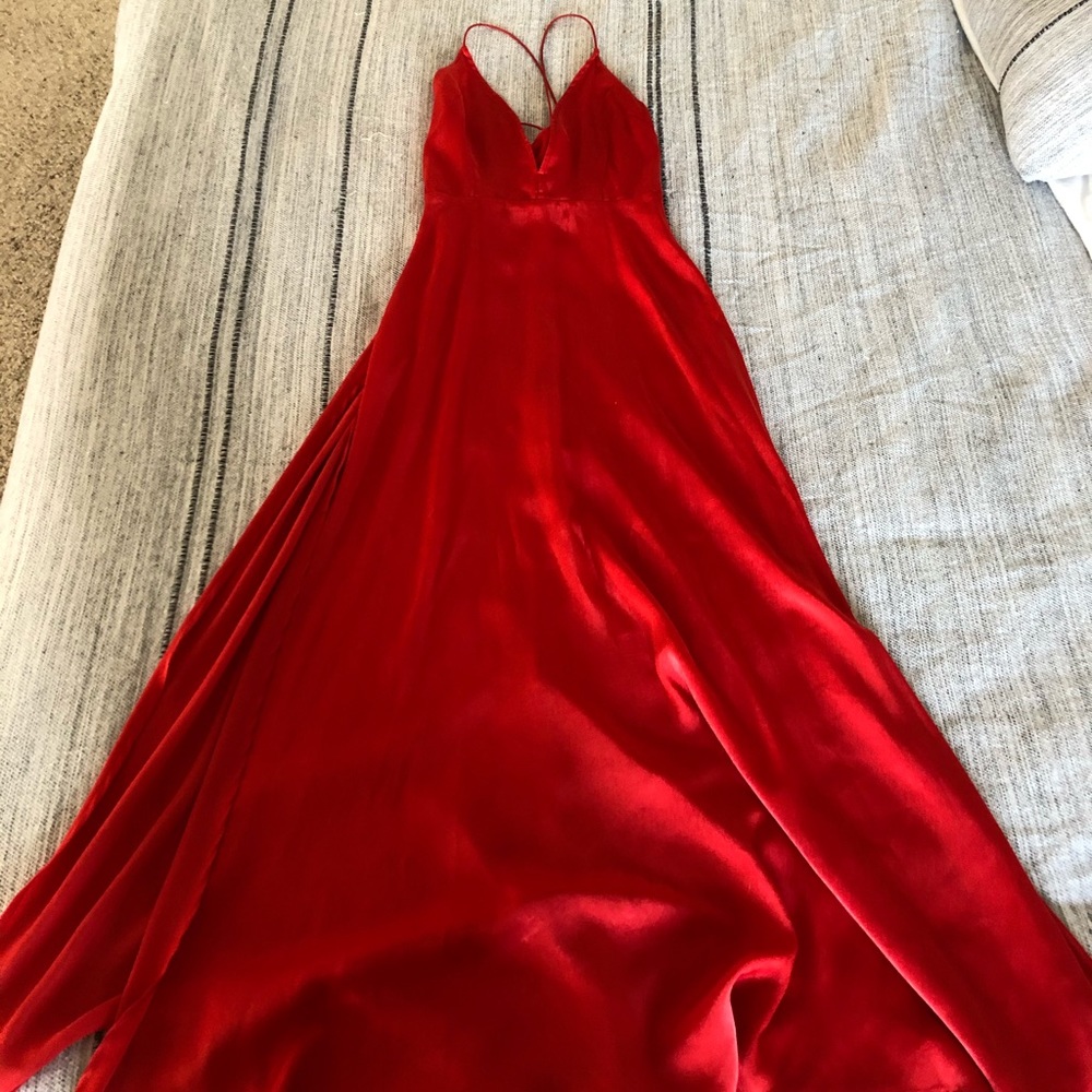 Red, satin dress